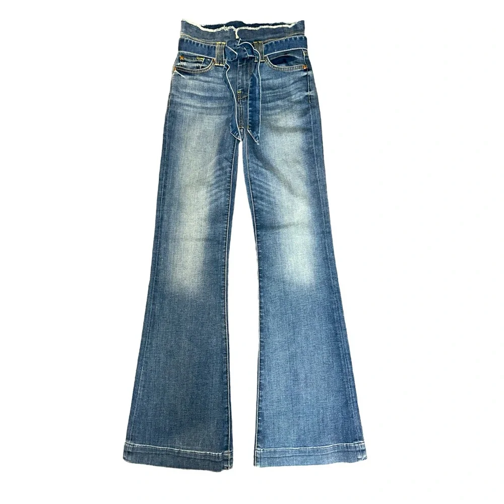 7 For All Mankind Womens Tailorless Dojo Paperbag Tie Front Wide Leg Jean Sz 25